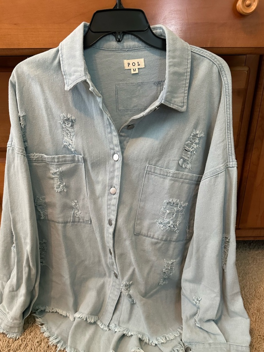 POL TWILL DISTRESSED SHACKET (Lt. wash) - Picture 3 of 5